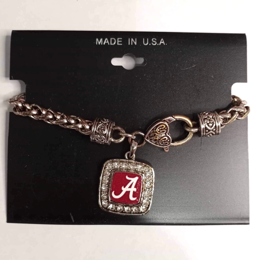ALABAMA CRIMSON TIDE Womens Bracelet Rhinestone Embellishments Classic Braided